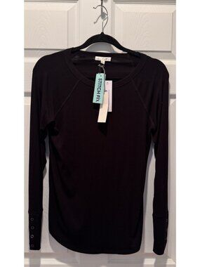 NWT Nine Britton Stitch Fix Black Ribbed Knit Top Snap Cuff Size S